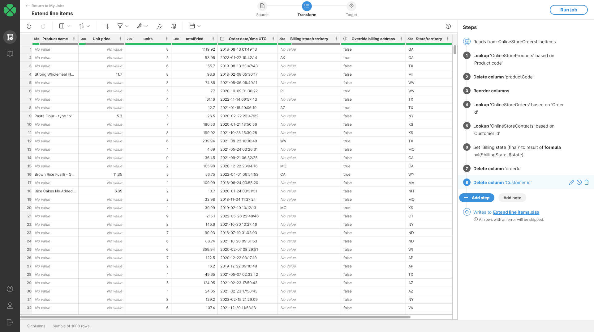 transformation editor screen